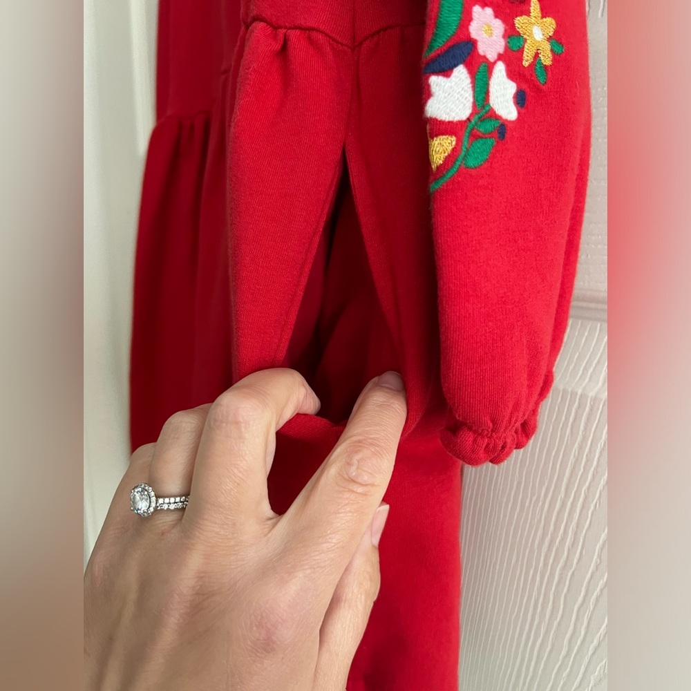 Red girls Mini Boden Embroidery Flowered Dress - Picture 4 of 6